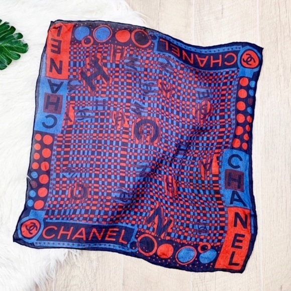 CHANEL Accessories - Chanel Red and Blue Classic Neck Tie Silk Scarf
